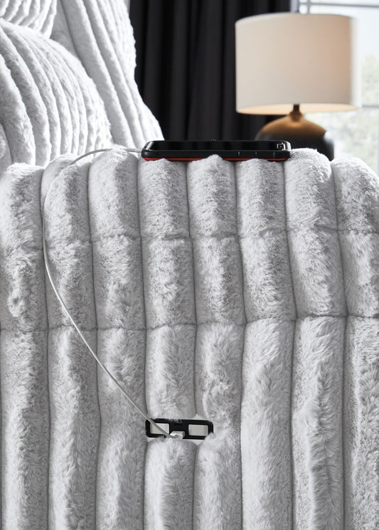 Rhines Falls - Reclining Power Sofa With Drop Down Table - Alloy