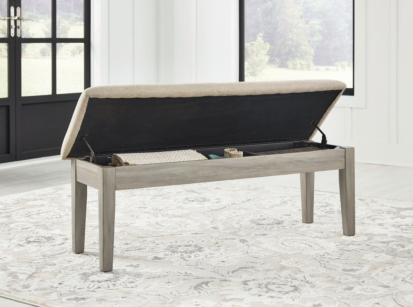 Parellen - Upholstered Storage Bench - Beige / Gray