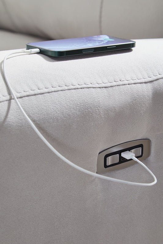 Social Pointe - Power Recliner / Adjustable Headrest - Pearl / Ash