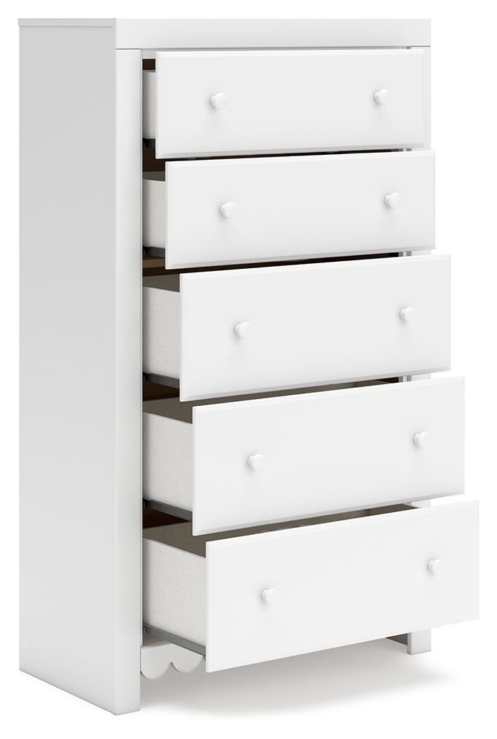 Mollviney - Five Drawer Chest - White