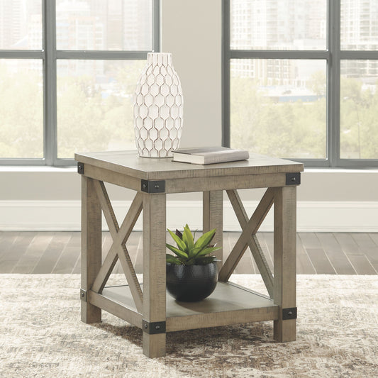 Aldwin - Rectangular End Table - Crossbuck Styling - Gray