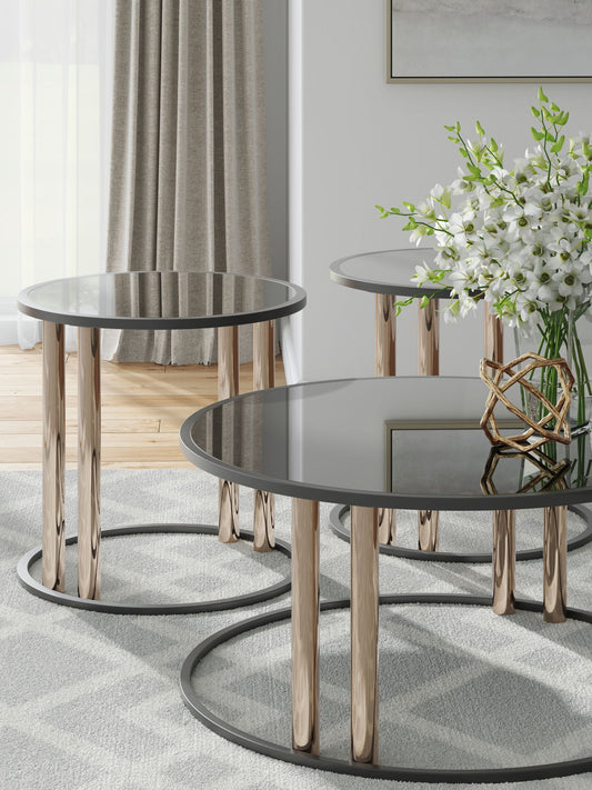 Hannerly - Occasional Table Set (Set of 3) - Black / Gold Finish
