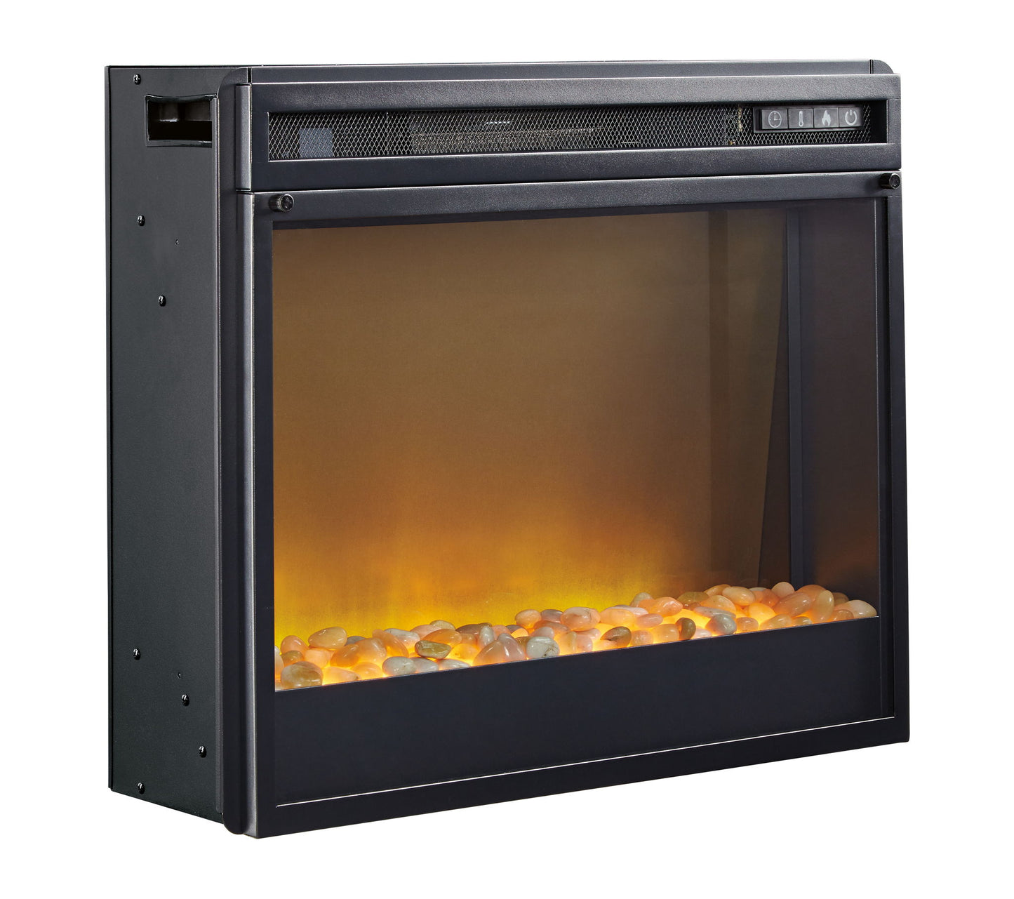 Entertainment Accessories - Black - Fireplace Insert Glass/Stone