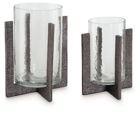 Garekton - Candle Holder Set (Set of 2) - Clear / Pewter Finish