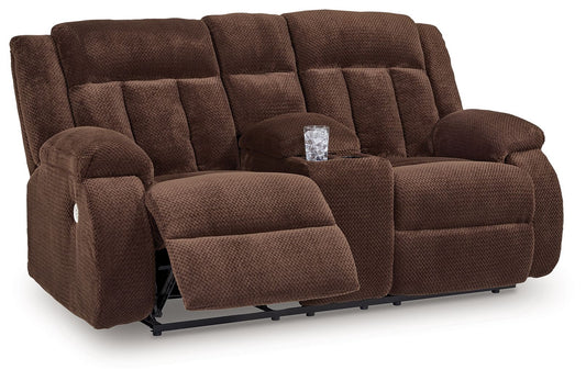 Free Wake - Double Relcining Power Loveseat With Console - Chocolate