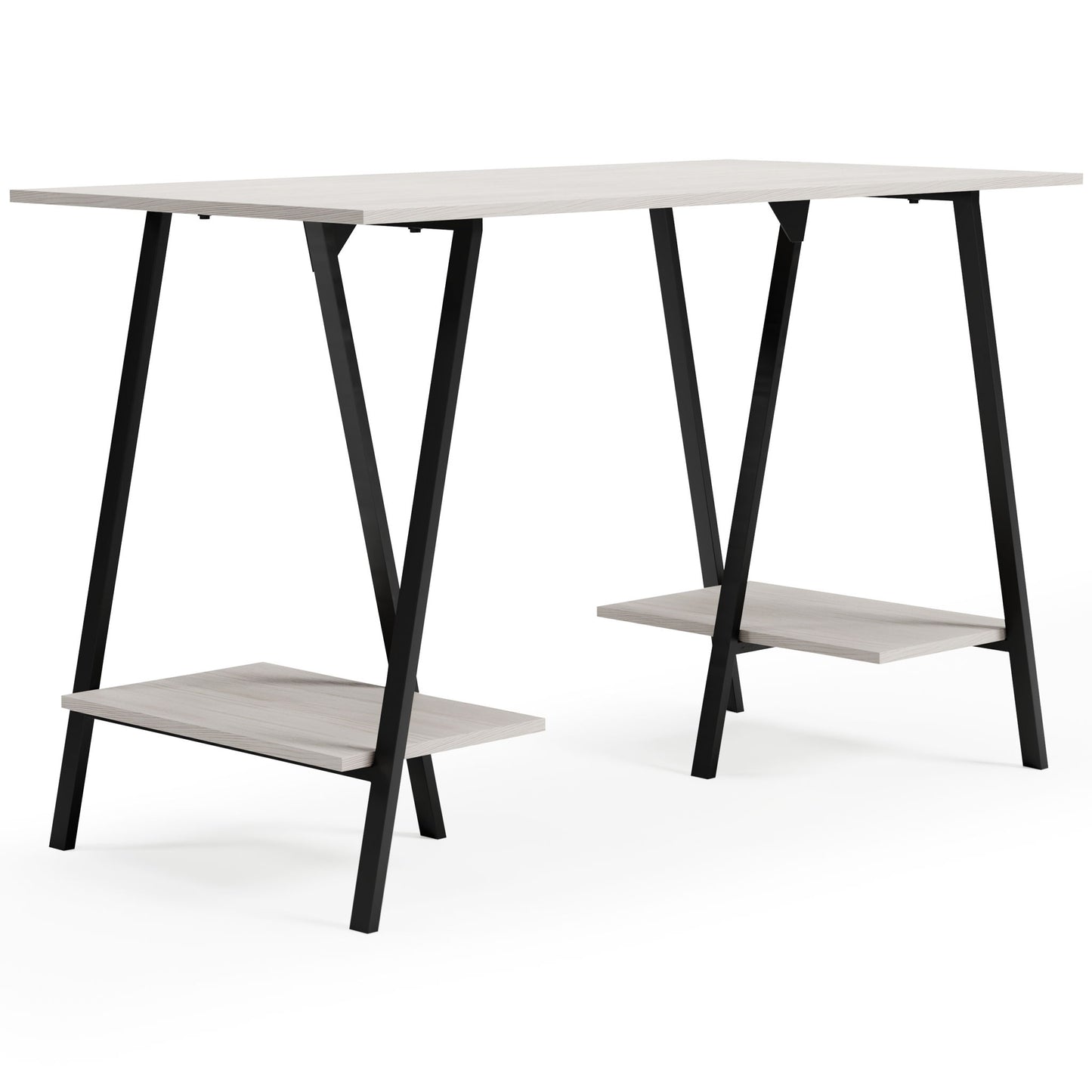 Bayflynn - Home Office Desk - 2 Fixed Shelves - White / Black