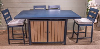 East Beach - Rectangular Bar Table With Fire Pit - Blue