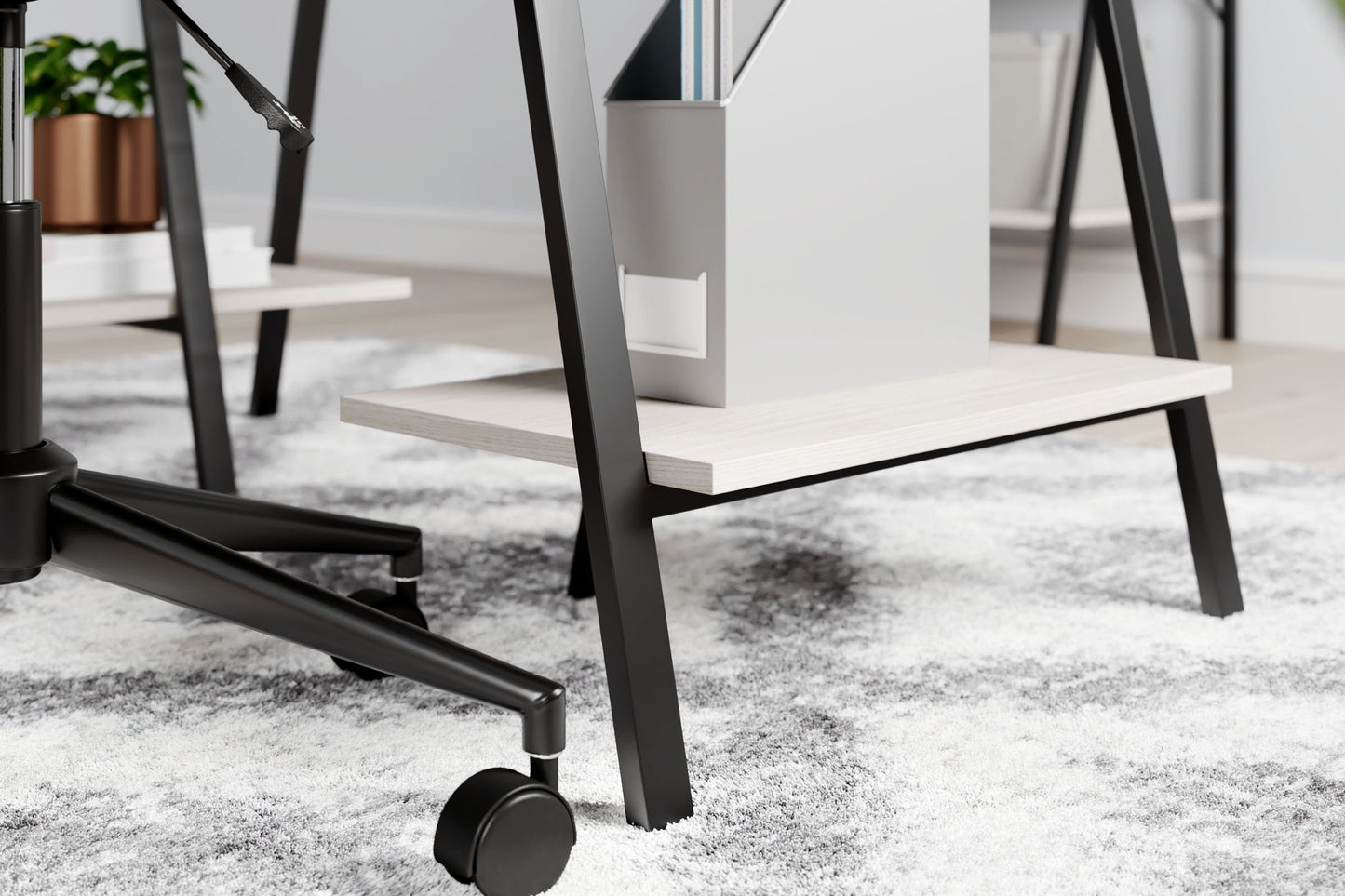 Bayflynn - Home Office Desk - 2 Fixed Shelves - White / Black