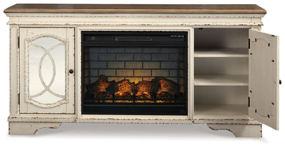 Realyn - 2 Pc. - 74" TV Stand with Electric Infrared Fireplace Insert - Chipped White