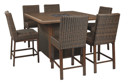 Paradise Trail - Square Bar Table w/Fire Pit - Medium Brown