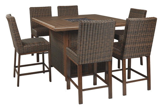 Paradise Trail - Square Bar Table w/Fire Pit - Medium Brown