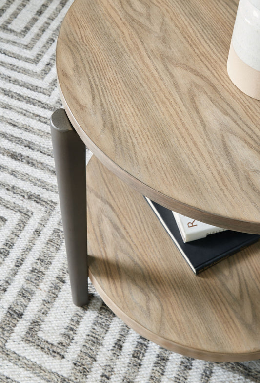 Dyonton - Round End Table - Light Grayish Brown