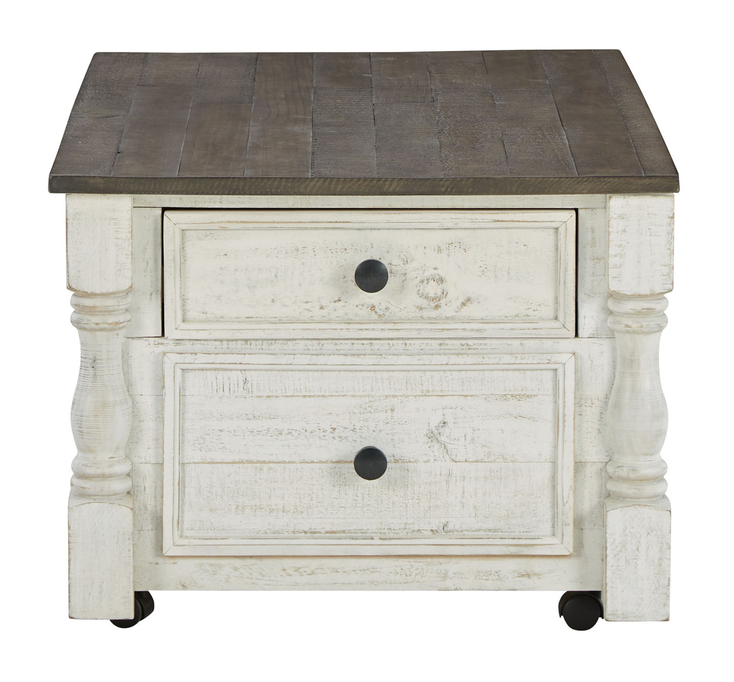 Havalance - Lift Top Cocktail Table with Storage Drawers - White / Gray