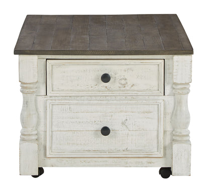 Havalance - Lift Top Cocktail Table with Storage Drawers - White / Gray