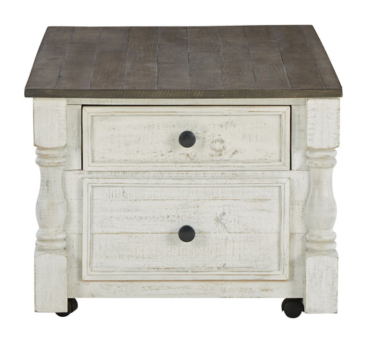 Havalance - Lift Top Cocktail Table with Storage Drawers - White / Gray