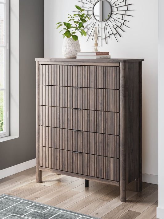 Pamytta - Brown - Five Drawer Wide Chest