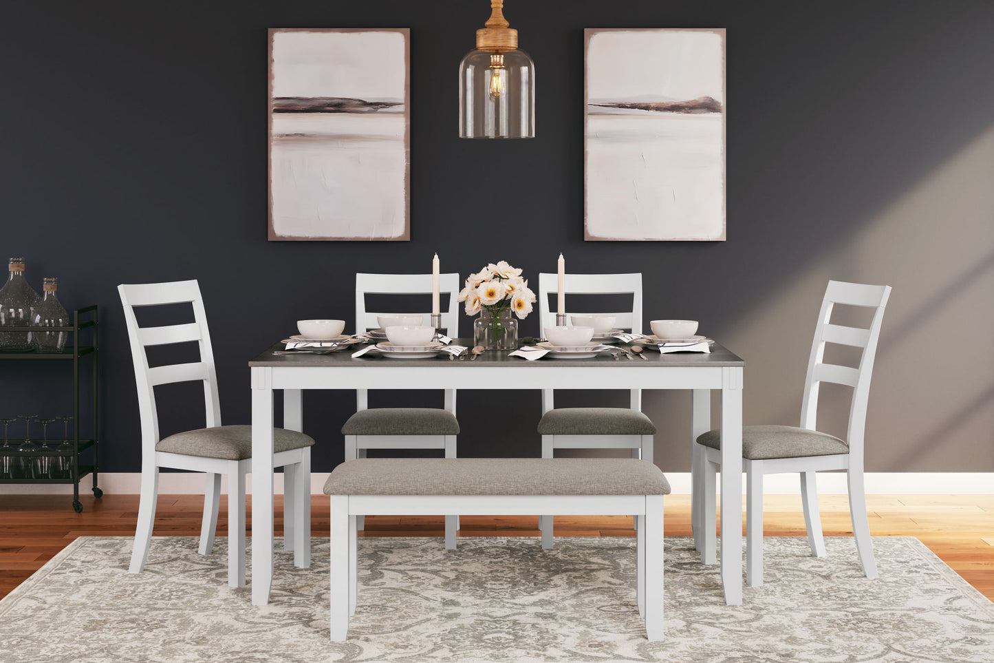 Stonehollow - Rectangular Drm Table Set (Set of 6) - White / Gray