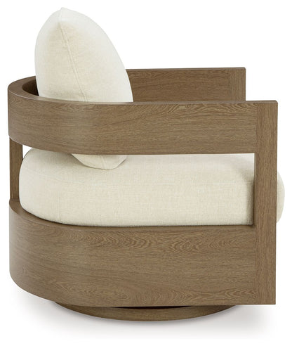 Serene Bay - Swivel Glider Chair With Cushion - Dark Brown / White