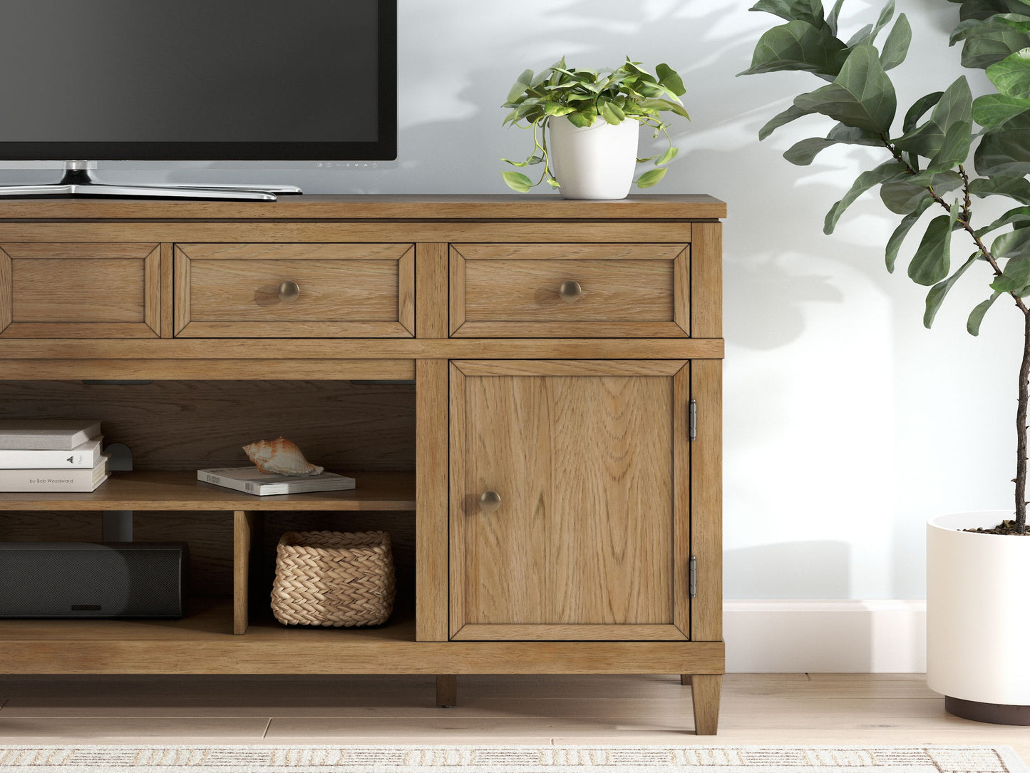Sharlance - XL TV Stand With Fireplace Option - Light Brown