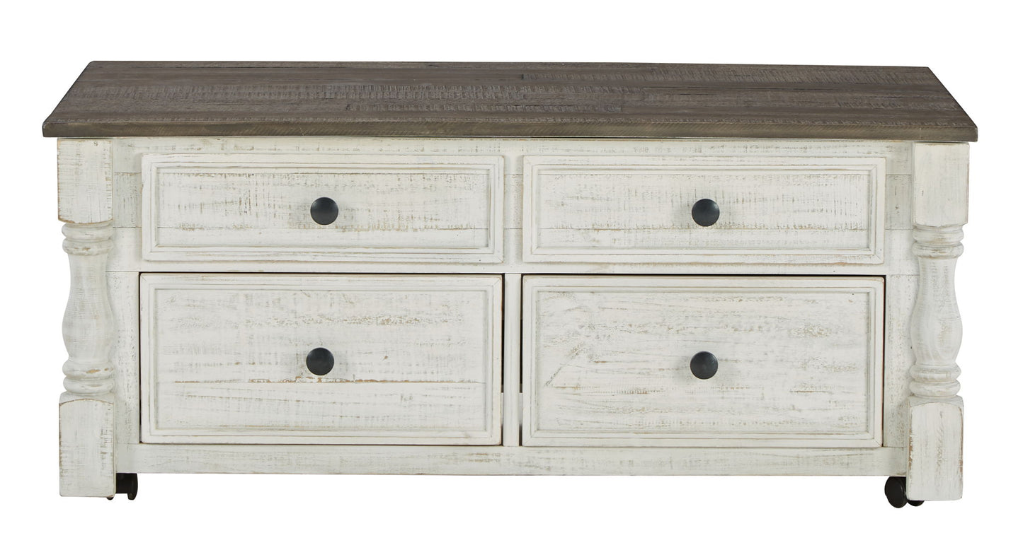 Havalance - Lift Top Cocktail Table with Storage Drawers - White / Gray