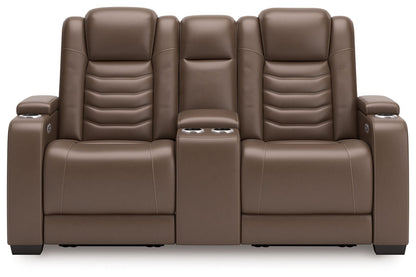 High Impact - Power Reclining Loveseat With Console / Adj Hdrst - Tobacco