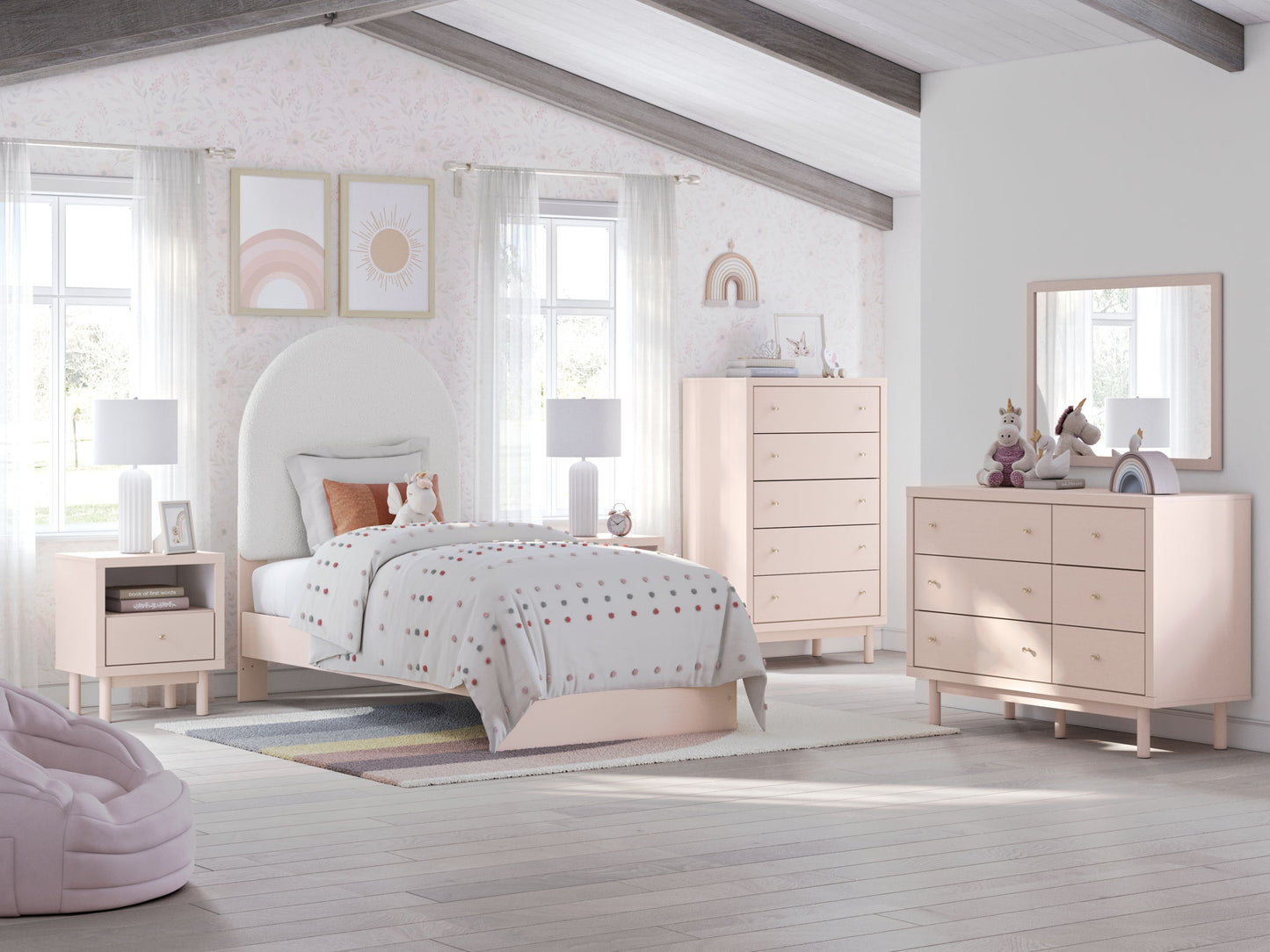 Wistenpine - Dresser And Mirror - Blush