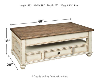 Realyn - Lift Top Cocktail Table - White / Brown