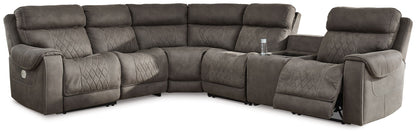 Hoopster - Zero Wall Power Recliner with Console 6 Pc Sectional - Gunmetal