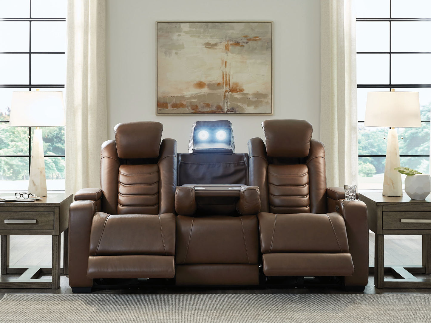 High Impact - Power Reclining Sofa / Adj Headrest - Tobacco