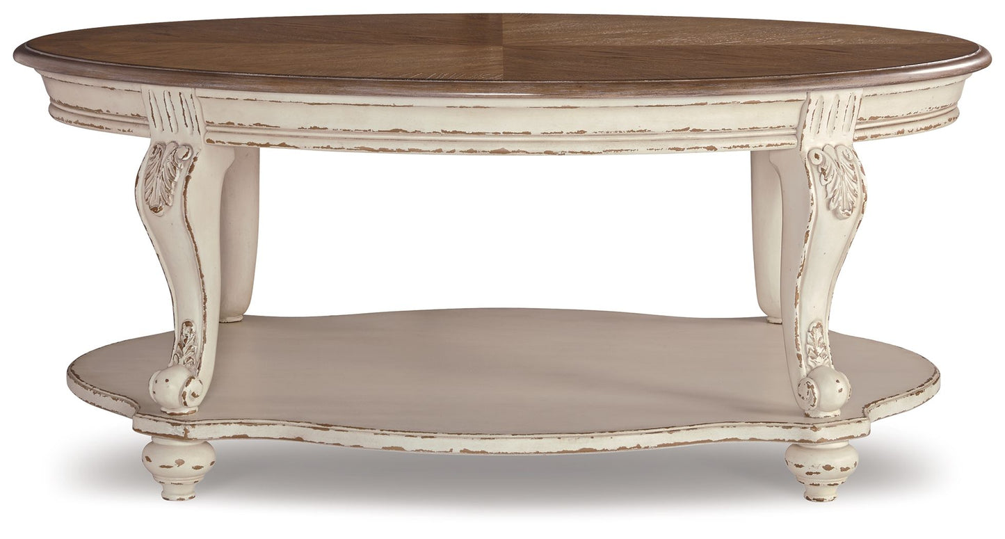 Realyn - Oval Cocktail Table - White / Brown