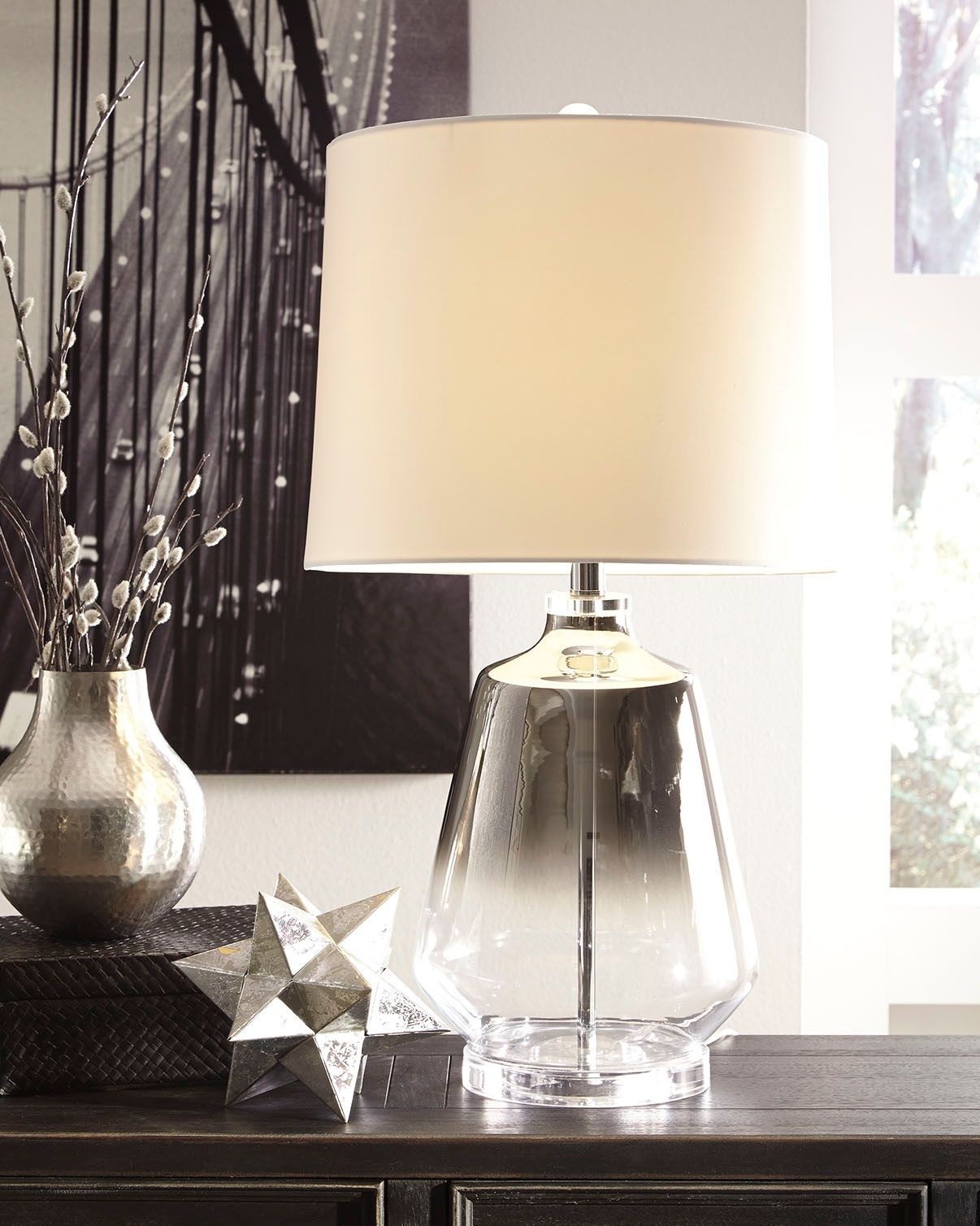Jaslyn - Glass Table Lamp  - Pearl Silver Finish