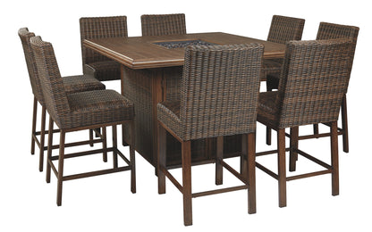 Paradise Trail - Square Bar Table w/Fire Pit - Medium Brown