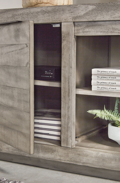 Naydell - 92" TV Stand with Wide Fireplace Insert - Gray