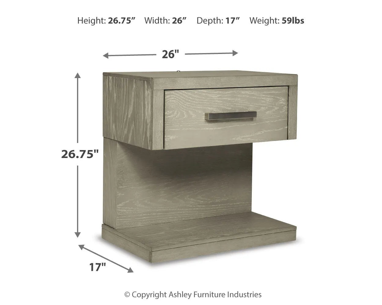 Fawnburg 26" 1 Drawer Charging Nightstand
