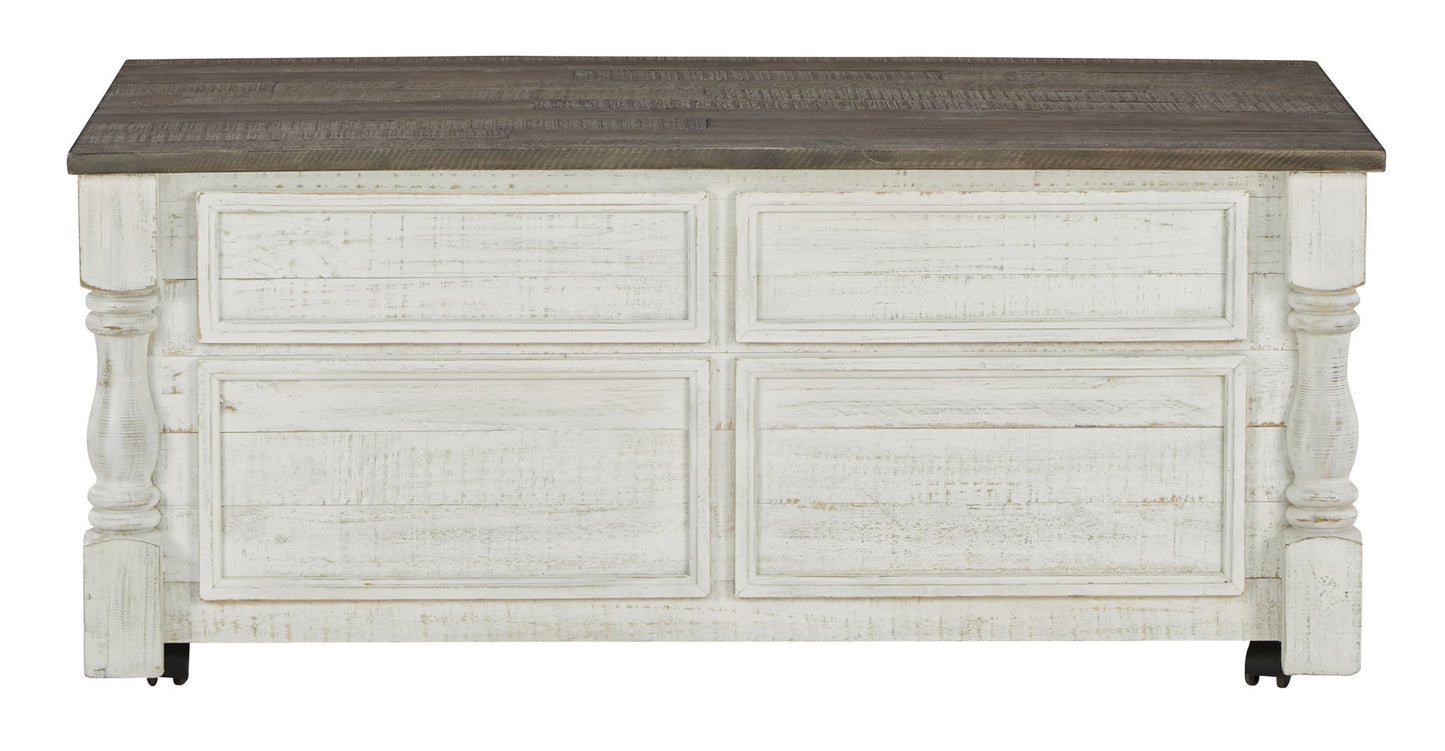 Havalance - Lift Top Cocktail Table with Storage Drawers - White / Gray