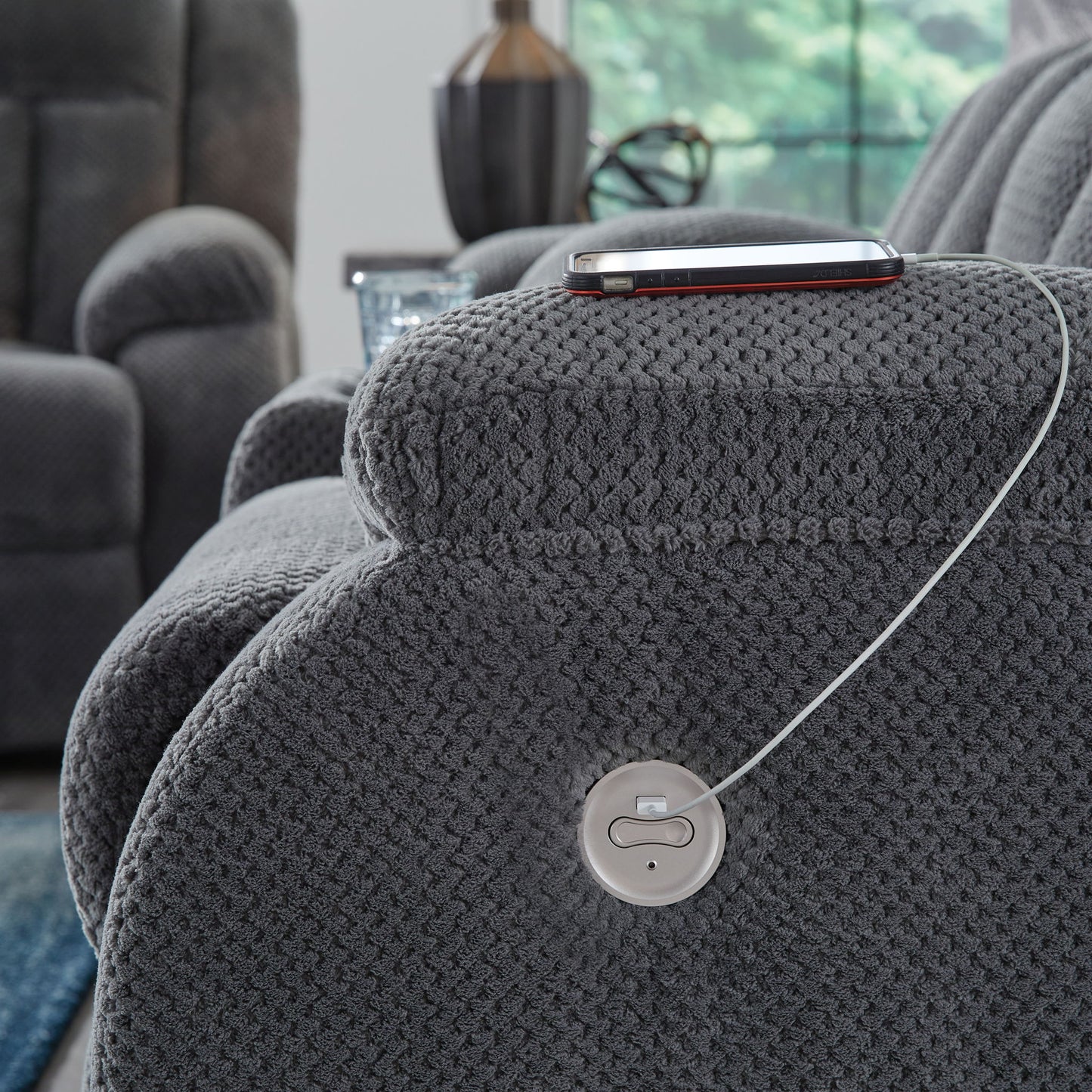Observation - Double Reclining Power Loveseat With Console - Steel