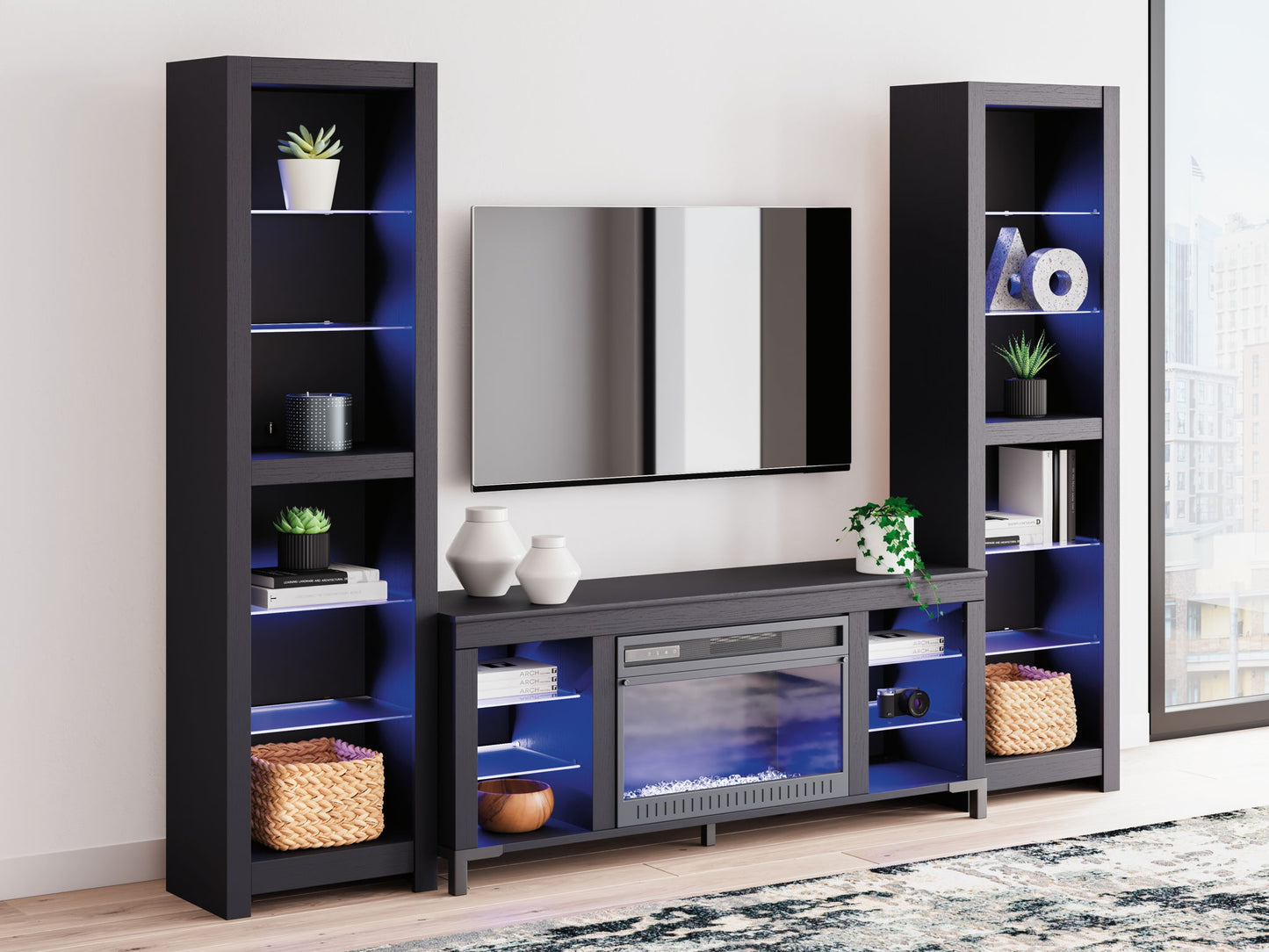 Cayberry - 3-Piece Entertainment Center With Electric Fireplace - Black