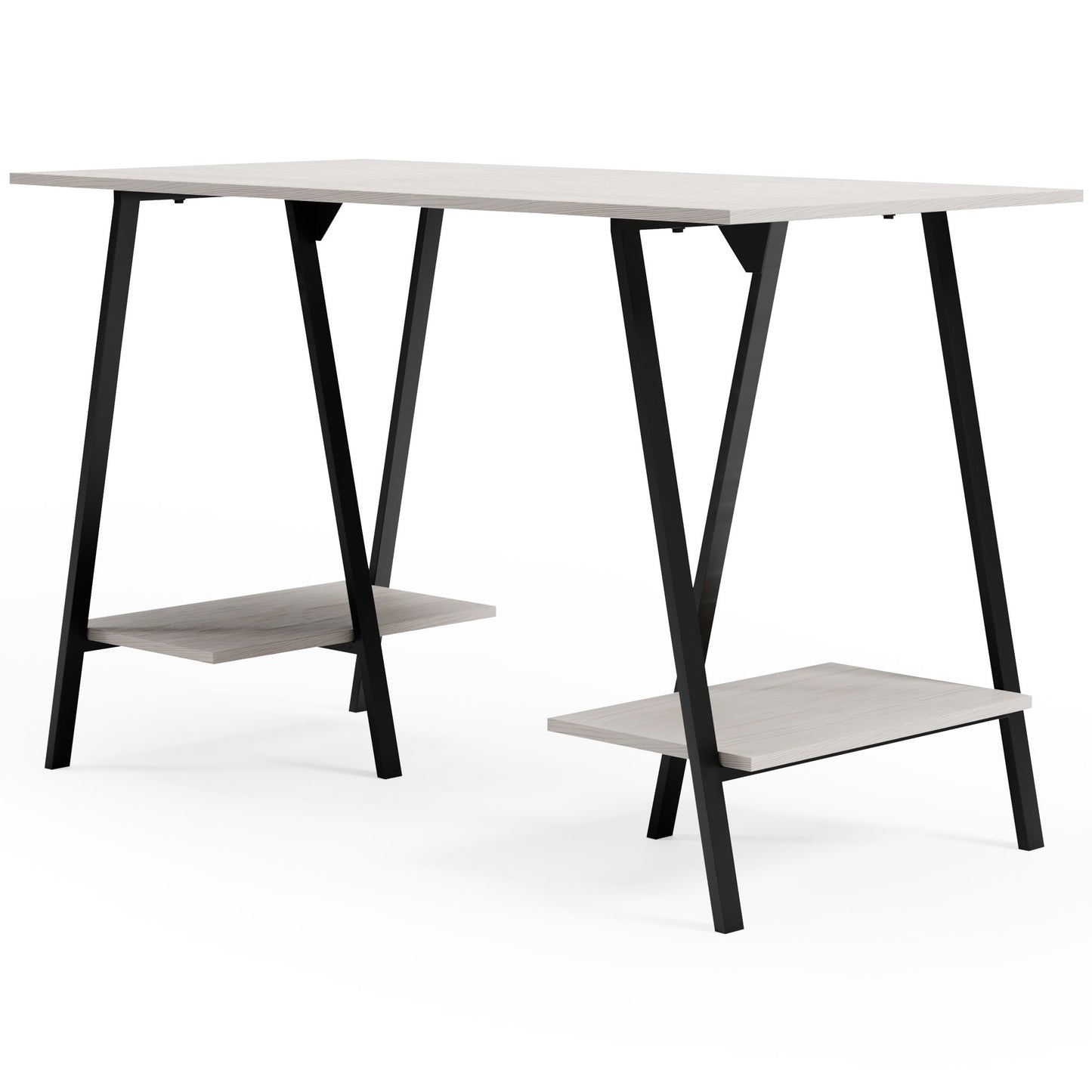 Bayflynn - Home Office Desk - 2 Fixed Shelves - White / Black