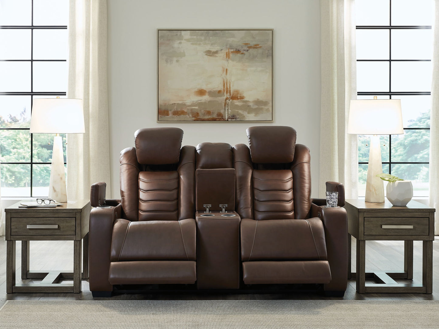 High Impact - Power Reclining Loveseat With Console / Adj Hdrst - Tobacco