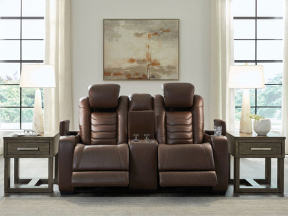 High Impact - Power Reclining Loveseat With Console / Adj Hdrst - Tobacco