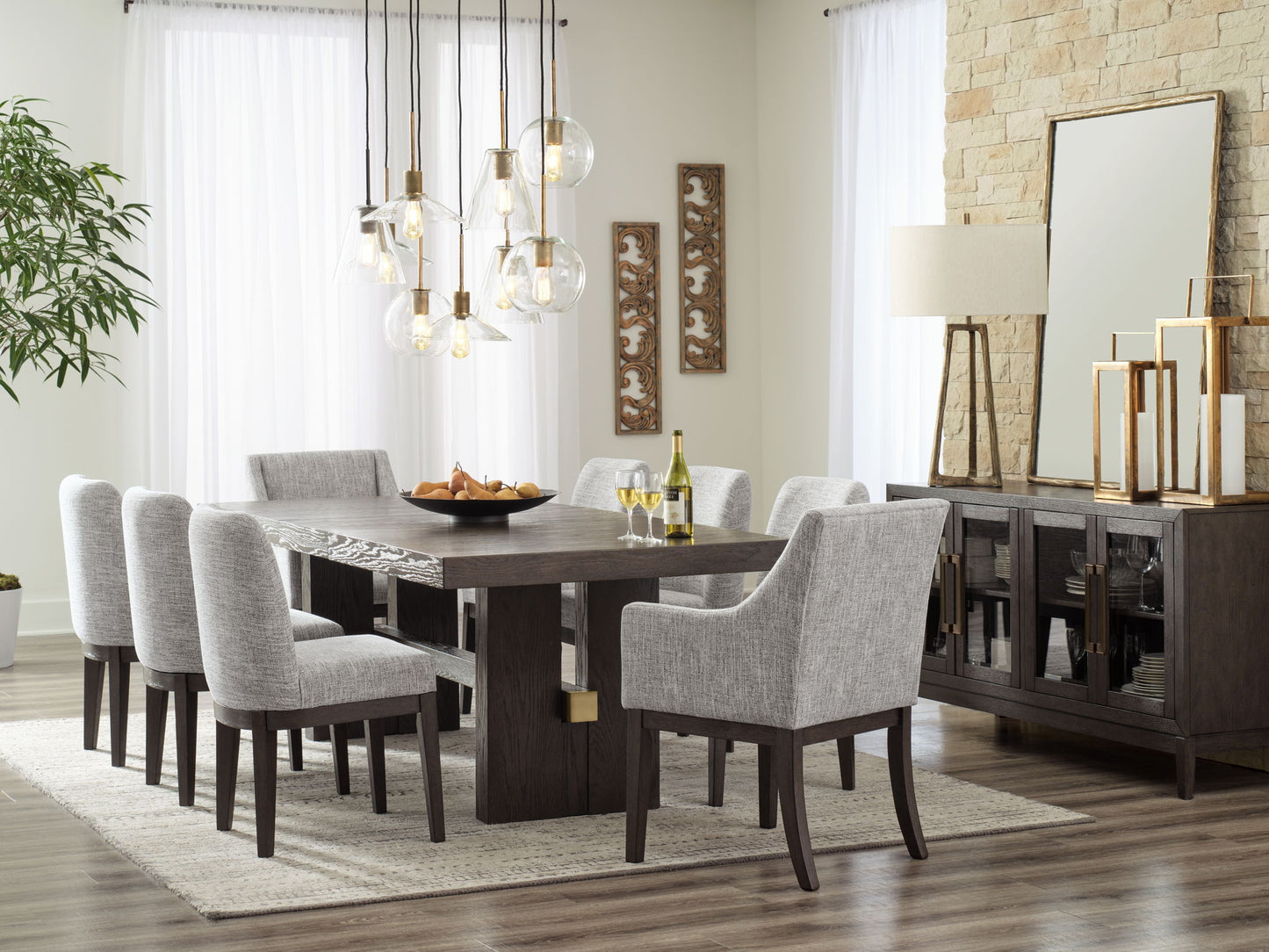 Burkhaus - Dining UPH Arm Chair (Set of 2) - Beige / Dark Brown