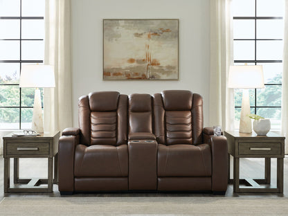 High Impact - Power Reclining Loveseat With Console / Adj Hdrst - Tobacco