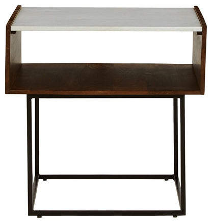 Rusitori - Rectangular End Table - Brown / Beige / White