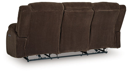 Free Wake - Reclining Power Sofa With Drop Down Table - Chocolate