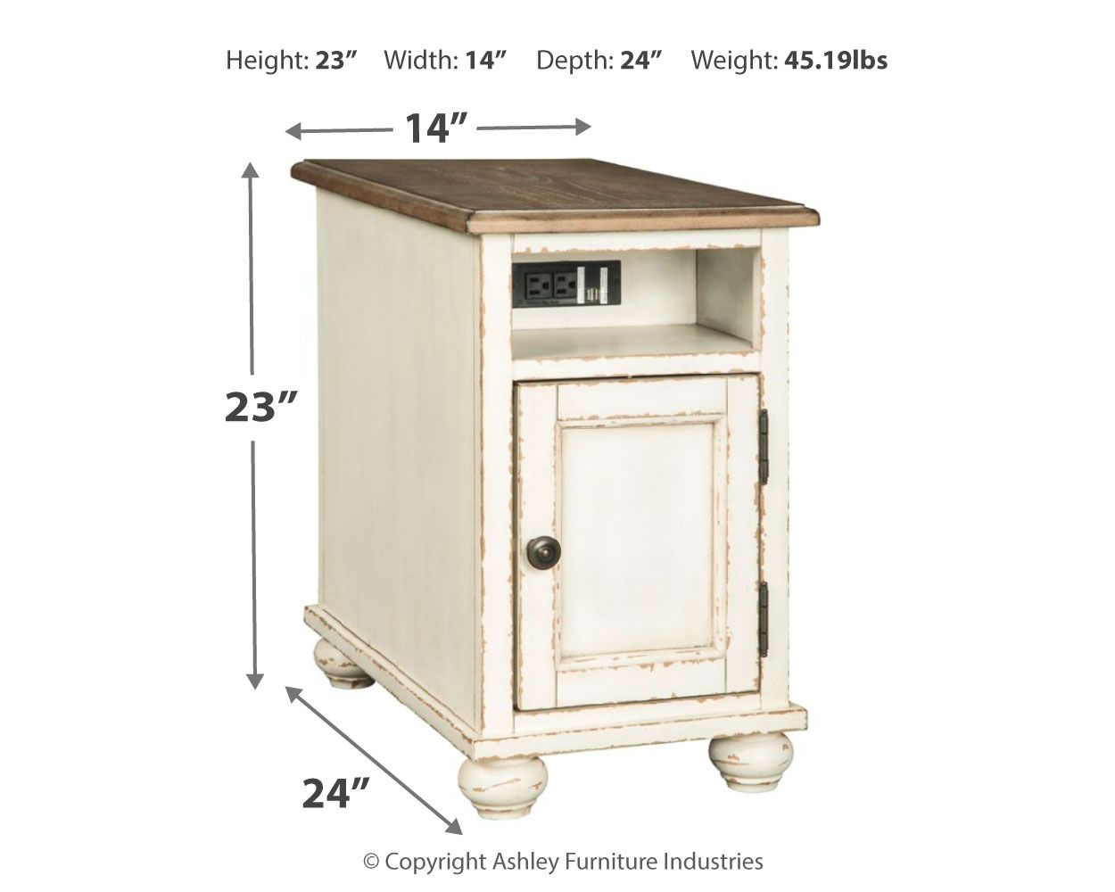 Realyn - Chair Side End Table - AC / USB - White / Brown