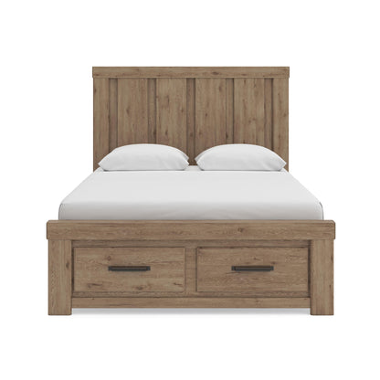 Oliandon - 3 Pc. - Queen Panel Storage Bed, Dresser And Mirror - Light Brown