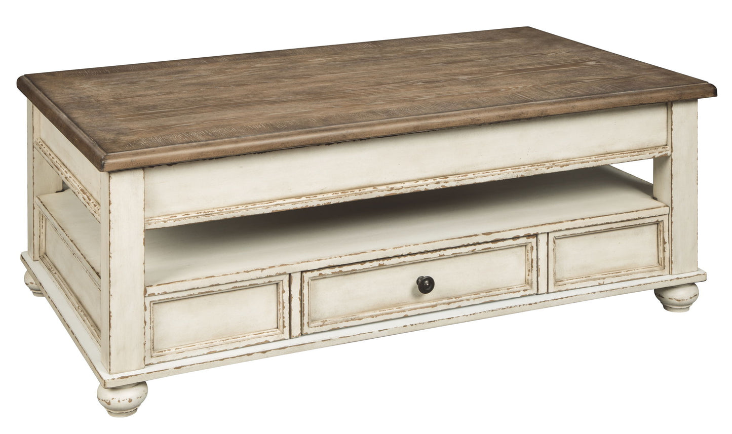 Realyn - Lift Top Cocktail Table - White / Brown