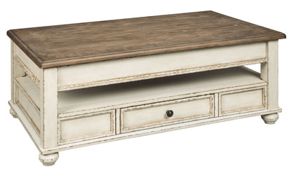 Realyn - Lift Top Cocktail Table - White / Brown