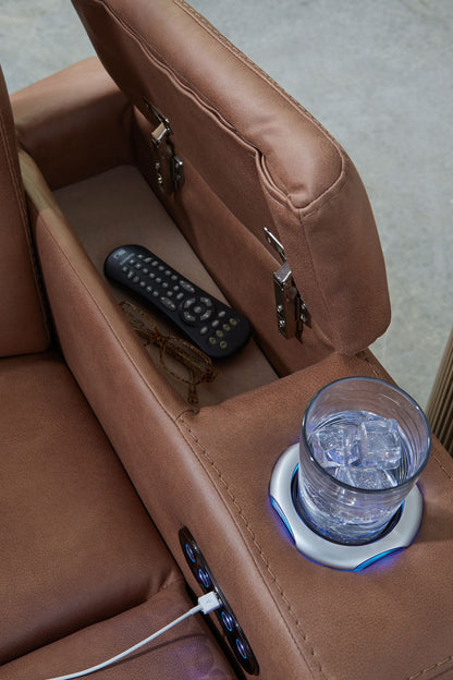 Clean-Slate - Power Reclining Loveseat With Console / Adj Headrest - Caramel