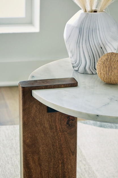Isanti - Round End Table - White / Brown